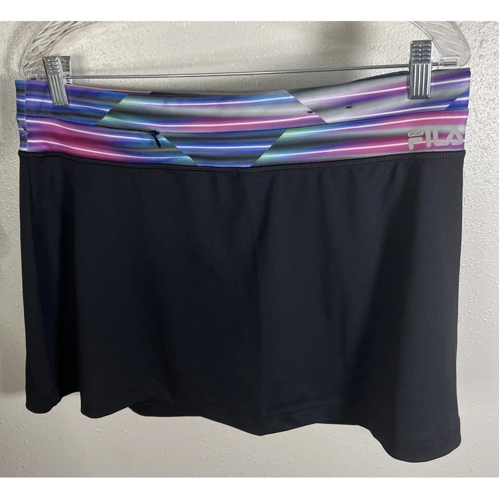 Fila Womens Black Purple Band Skirt Skort Tennis Pickleball Sz Large
